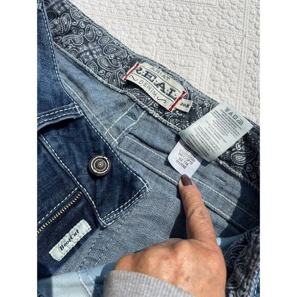 Ariat Mid Rise stretch entwined boot cut jeans, women's 30R - Picture 2 of 11